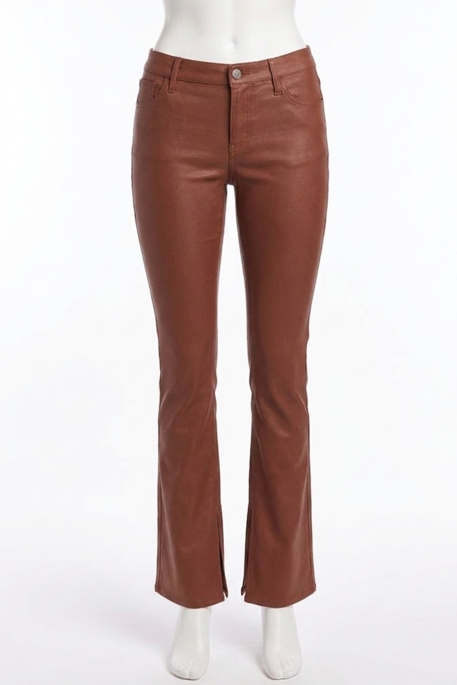 NEW DEAR JOHN DENIM jaxtyn bootcut leather jeans in cognac